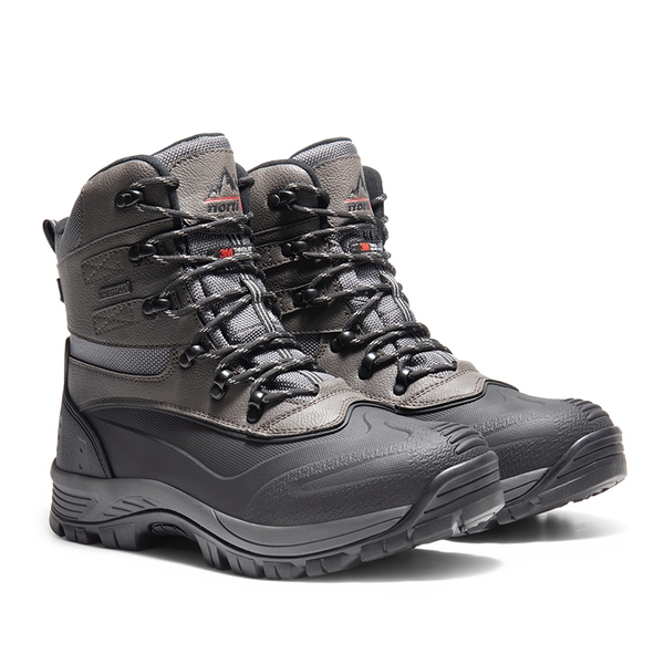 Men's Waterproof Thinsulate Fur Snow Boots【Wide Fit】 - BLACK-GREY - 4