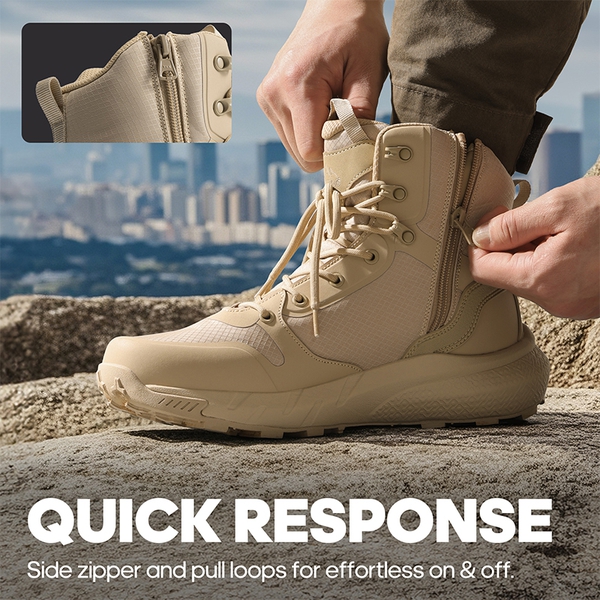 Men's Lightweight Textile Zip Military Boots - SAND - 11