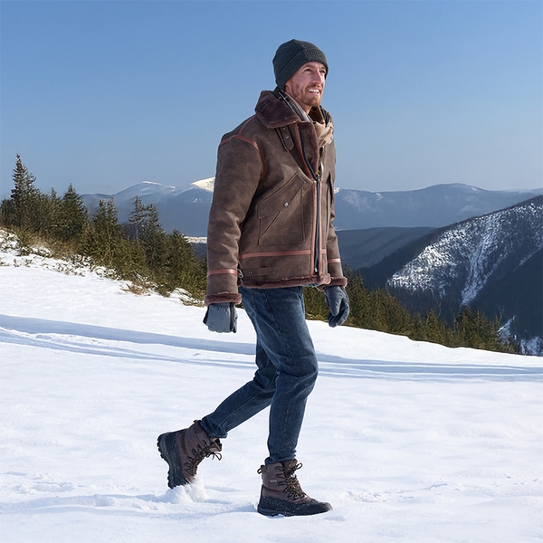 Men's Waterproof Insulated Winter Snow Boots - DARK BROWN BLACK - 7