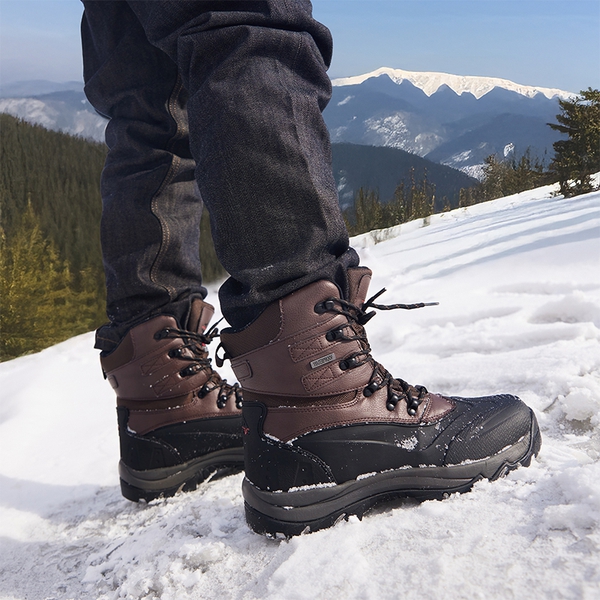 Men's Waterproof Insulated Winter Snow Boots - DARK BROWN BLACK - 6