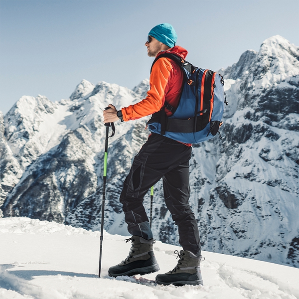 Men's Waterproof Thinsulate Fur Snow Boots【Wide Fit】 - BLACK-GREY - 7