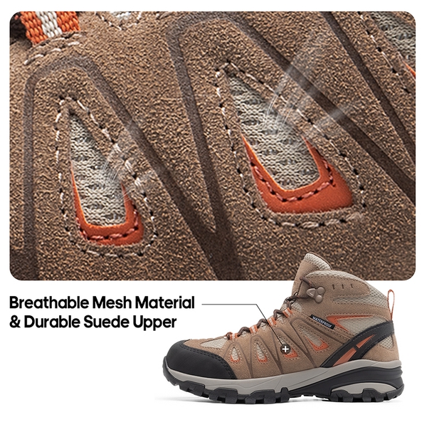 Women's Suede Waterproof Hiking Boots 【Wide Fit】 - BROWN - 8