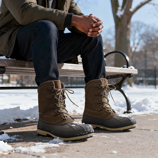 Men's Wide Suede Waterproof Snow Boots - KHAKI-BROWN - 5