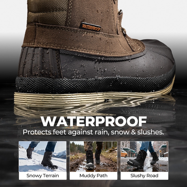 Men's Wide Suede Waterproof Snow Boots - KHAKI-BROWN - 3