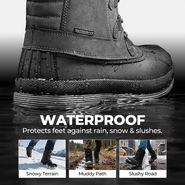 Men's Wide Suede Waterproof Snow Boots - GREY-BLACK - 3