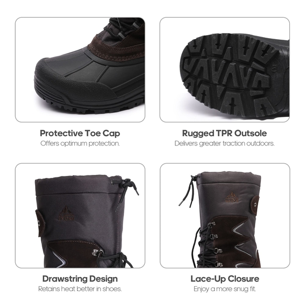 Men's Fur Lined Slip-Resistant Durable Snow Boots - BLACK - 3