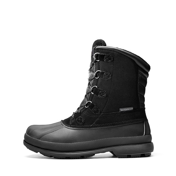 Men's Wide Suede Waterproof Snow Boots - BLACK - 4