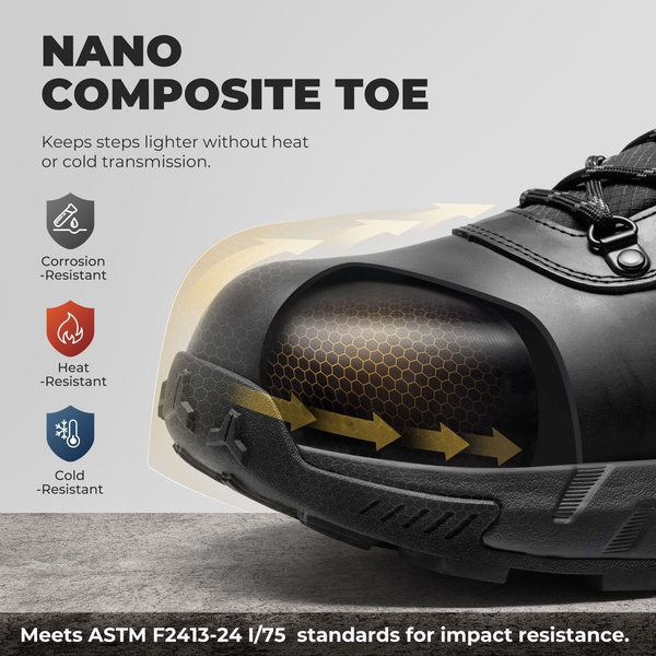 Men's Water-Resistant Nano Toe Work Boots - BLACK - 5