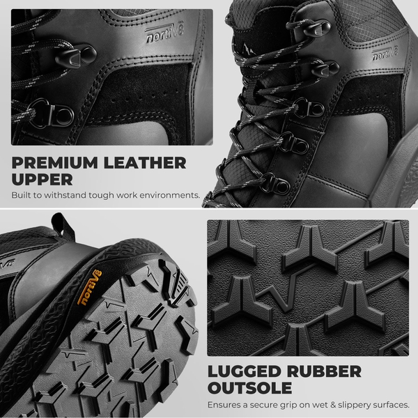 Men's Water-Resistant Nano Toe Work Boots - BLACK - 7