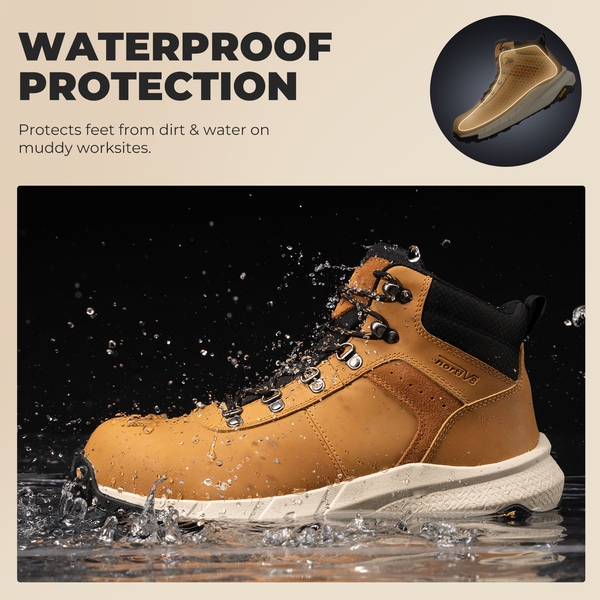 Men's Water-Resistant Nano Toe Work Boots - BROWN - 4