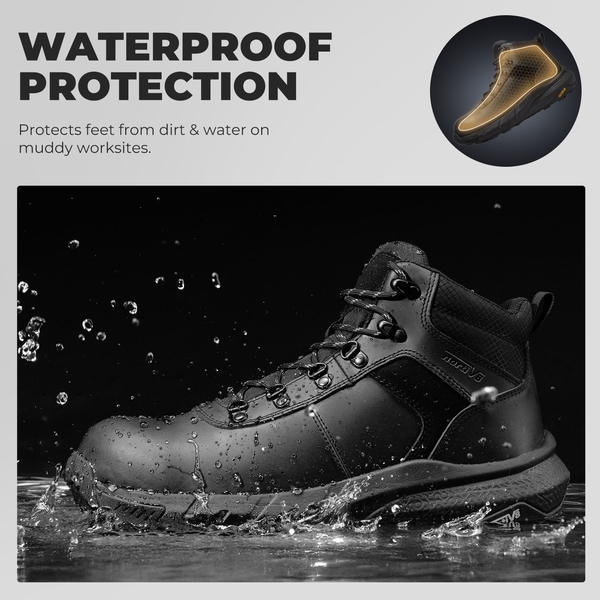 Men's Water-Resistant Nano Toe Work Boots - BLACK - 4