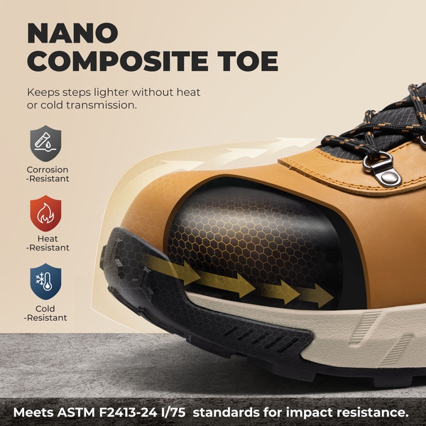 Men's Water-Resistant Nano Toe Work Boots - BROWN - 5