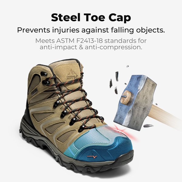 Men's Waterproof Steel Toe Cap Work Boots - TAUPE - 1