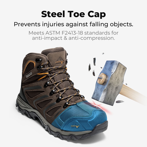 Men's Waterproof Steel Toe Cap Work Boots - BROWN - 1