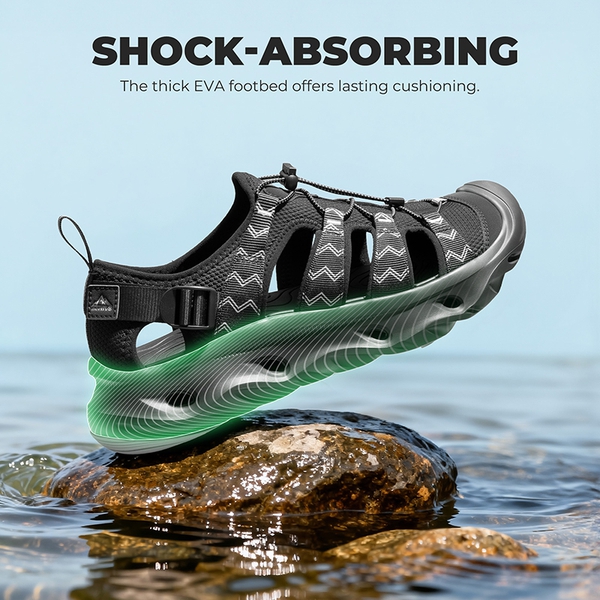 Men's Breathable Mesh Upper Water Sandals Shoes - BLACK - 4
