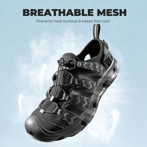 Men's Breathable Mesh Upper Water Sandals Shoes - BLACK - 6