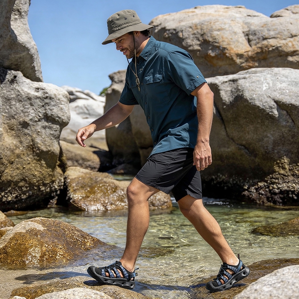 Men's Breathable Mesh Upper Water Sandals Shoes - BLUE/BLACK - 9