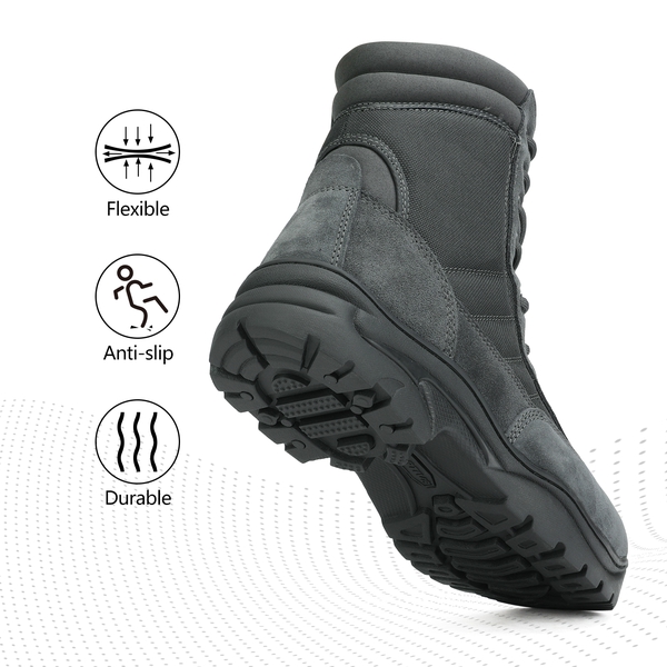 Men's Wide Military Tactical Work Boots【Wide Fit】 - DARK GREY-8 INCHES - 1