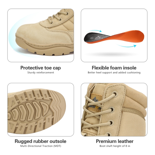 Men's Wide Military Tactical Work Boots【Wide Fit】 - SAND - 5