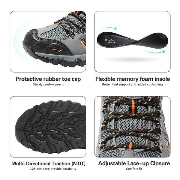 Men's Waterproof Low-Cut Hiking Shoes - BLACK/DARK GREY/ORANGE-PU - 4