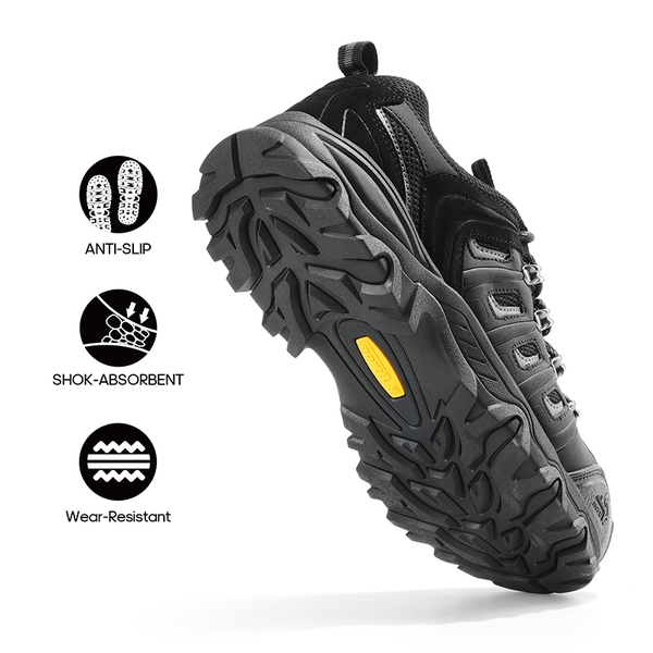 Men's Waterproof Low-Cut Hiking Shoes - BLACK/GREY-PU - 5