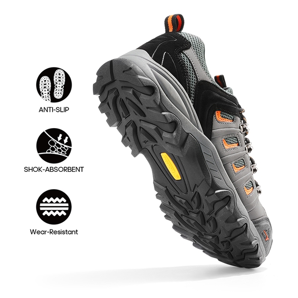 Men's Waterproof Low-Cut Hiking Shoes - BLACK/DARK GREY/ORANGE-PU - 5
