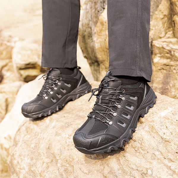 Men's Low-Top Waterproof Hiking Shoes【Wide Fit】 - BLACK-GREY - 6