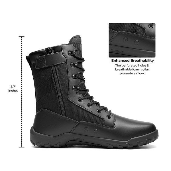 Men's Military & Tactical Wide Toe Leather Boots - BLACK - 9
