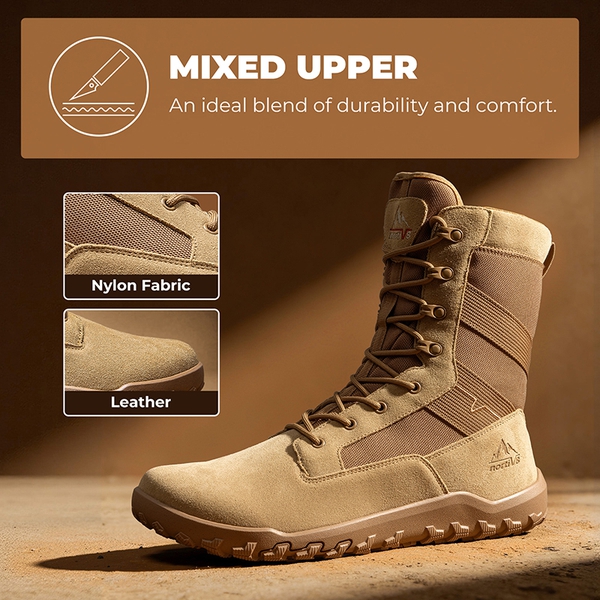 Men's Military & Tactical Wide Toe Leather Boots - COYOTE - 7