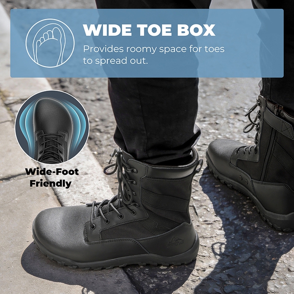 Men's Military & Tactical Wide Toe Leather Boots - BLACK - 4