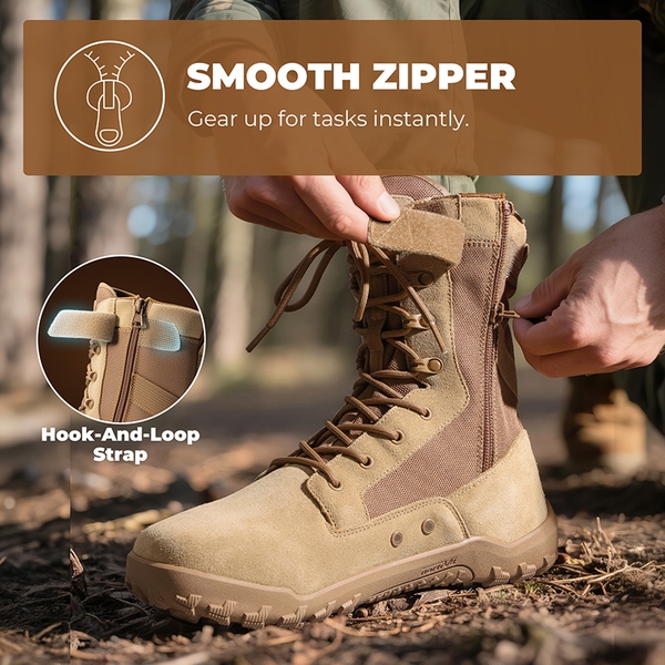 Men's Military & Tactical Wide Toe Leather Boots - COYOTE - 8