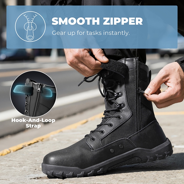 Men's Military & Tactical Wide Toe Leather Boots - BLACK - 8