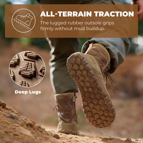 Men's Military & Tactical Wide Toe Leather Boots - COYOTE - 6