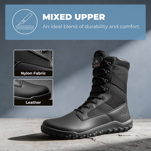 Men's Military & Tactical Wide Toe Leather Boots - BLACK - 7