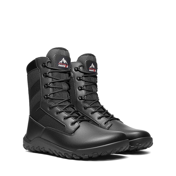 Men's Military & Tactical Wide Toe Leather Boots - BLACK - 3