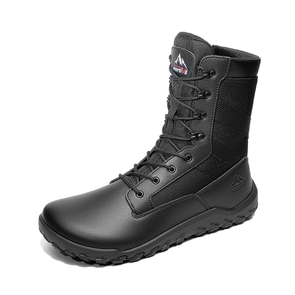 Men's Military & Tactical Wide Toe Leather Boots - BLACK - 2