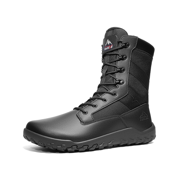 Men's Military & Tactical Wide Toe Leather Boots - BLACK - 1