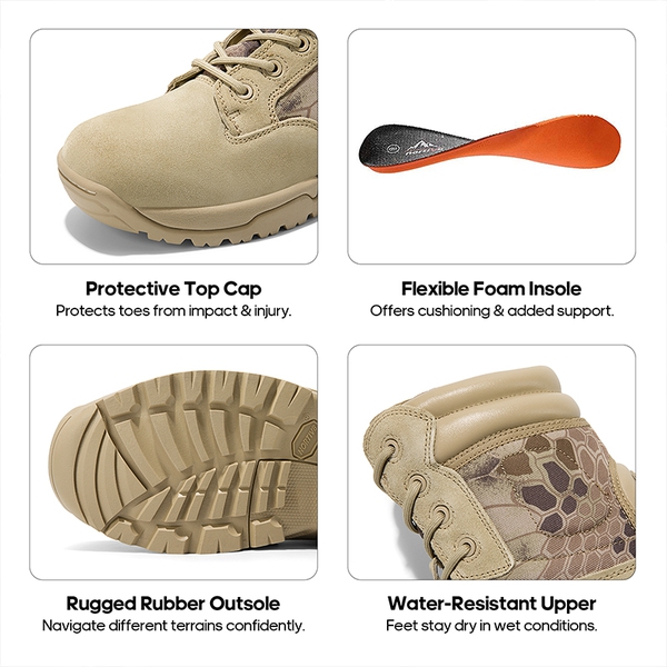 Men's Tactical Combat Work Boots【Wide Fit】 - CAMO/SAND - 3