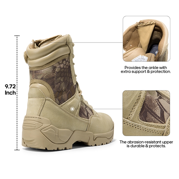 Men's Tactical Combat Work Boots【Wide Fit】 - CAMO/SAND - 4