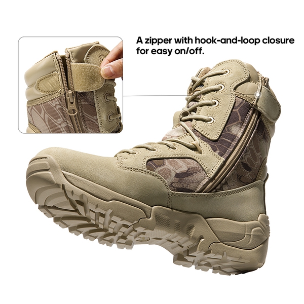Men's Tactical Combat Work Boots【Wide Fit】 - CAMO/SAND - 2