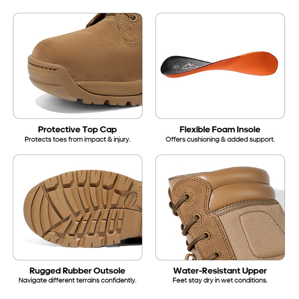 Men's Tactical Combat Work Boots【Wide Fit】 - BROWN - 4