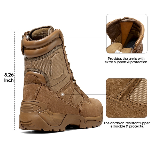 Men's Tactical Combat Work Boots【Wide Fit】 - BROWN - 5