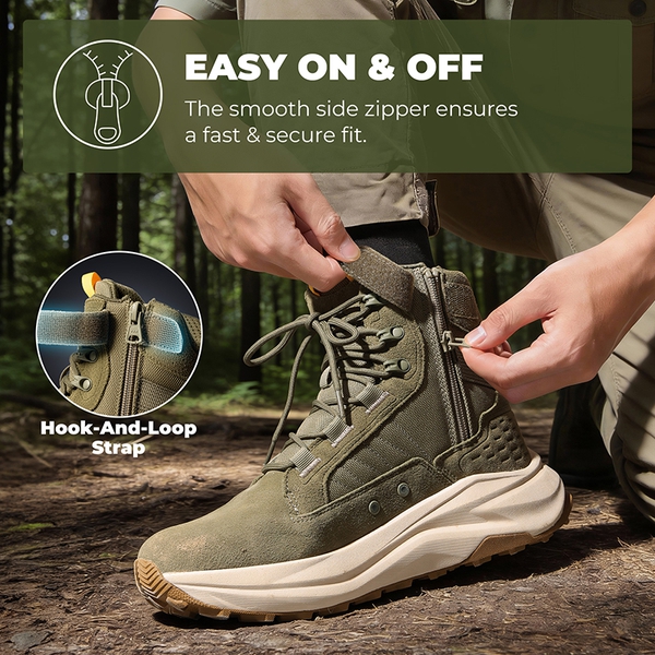 Men’s Leather Tactical Combat Boots - OLIVE - 6