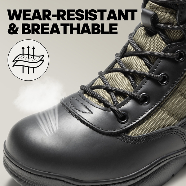 Men's Military Tactical Combat Boots - BLACK/ARMY GREEN - 2