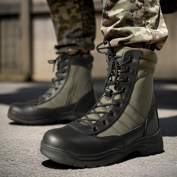 Men's Military Tactical Combat Boots - BLACK/ARMY GREEN - 7