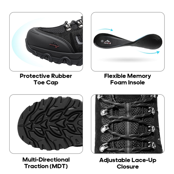 Men's Low-Top Waterproof Hiking Shoes【Wide Fit】 - BLACK-GREY - 1