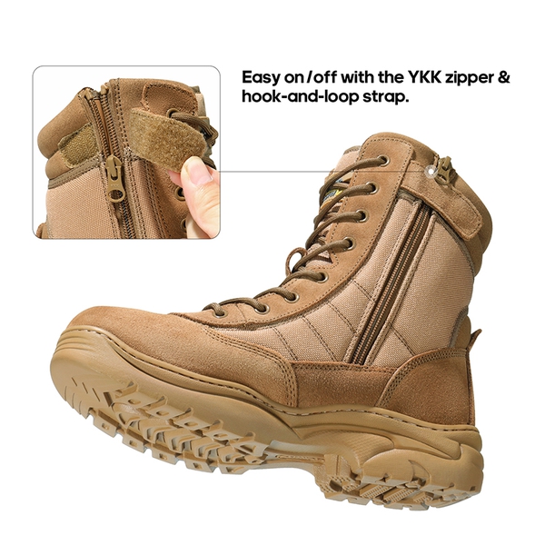 Men's Wide Military Tactical Work Boots【Wide Fit】 - BROWN-SUEDE - 4