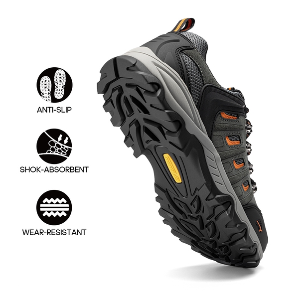 Men's Low-Top Waterproof Hiking Shoes【Wide Fit】 - BLACK/DARK GREY/ORANGE-MATTE - 4
