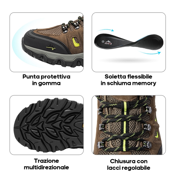 Men's Low-Top Waterproof Hiking Shoes【Wide Fit】 - BLACK/BROWN/YELLOW-SUEDE - 1