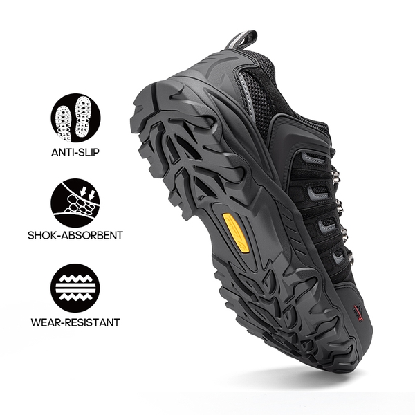 Men's Low-Top Waterproof Hiking Shoes【Wide Fit】 - BLACK-GREY - 4